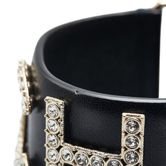 シャネル ロゴ ラインストーン バングル サイズ:S ブラック シャンパンゴールド ラムスキン ラインストーン レディース CHANEL 【中古】