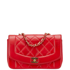 シャネル ダイアナ23 マトラッセ ココマーク ショルダーバッグ レッド ラムスキン レディース CHANEL 【中古】