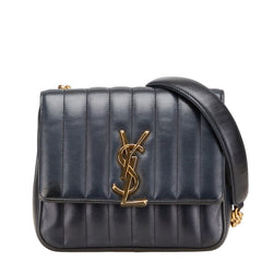 サンローラン ヴィッキー YSLロゴ 斜め掛け チェーン ショルダーバッグ ブラック レザー レディース SAINT LAURENT 【中古】