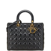 ディオール カナージュ レディディオール ラージ ハンドバッグ ショルダーバッグ 2WAY ブラック ラムスキン レディース Dior 【中古】