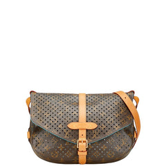 ルイ ヴィトン モノグラム ペルフォレ フローレ ソミュール30 斜め掛け ショルダーバッグ M93998 ブラウン テュルコワーズ ターコイズ PVC レザー レディース LOUIS VUITTON 【中古】