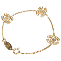 シャネル ヴィンテージ 1982 ココマーク ラインストーン ブレスレット ゴールド メッキ レディース CHANEL 【中古】