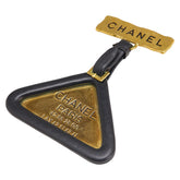 シャネル トライアングル ロゴ ブローチ ゴールド ブラック メッキ レザー レディース CHANEL 【中古】