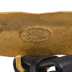 シャネル トライアングル ロゴ ブローチ ゴールド ブラック メッキ レザー レディース CHANEL 【中古】