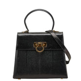 サルヴァトーレフェラガモ ガンチーニ リザード ハンドバッグ ショルダーバッグ 2WAY ブラック レザー レディース Salvatore Ferragamo 【中古】