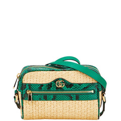 グッチ GGマーモント パイソン ショルダーバッグ 574493 ベージュ グリーン ストロー レザー レディース GUCCI 【中古】