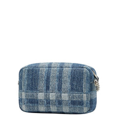 バーバリー チェック TBロゴ ショルダーバッグ ブルー デニム レザー レディース BURBERRY 【中古】