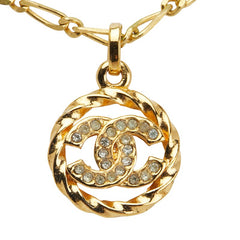 シャネル ヴィンテージ ココマーク ラウンド サークル ネックレス ゴールド メッキ ラインストーン レディース CHANEL 【中古】