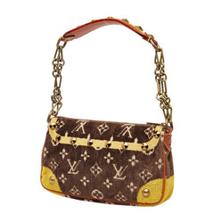 ルイ ヴィトン モノグラム トロンプルイユ ポシェット アクセソワール チェーン ハンドバッグ M92710 マロン イエロー ベルベット クロコダイル レザー レディース LOUIS VUITTON 【中古】
