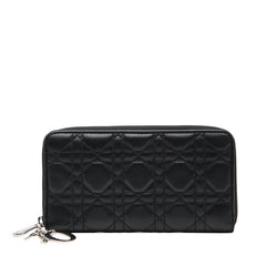 ディオール レディディオール カナージュ ラウンドファスナー 長財布 ブラック レザー レディース Dior 【中古】
