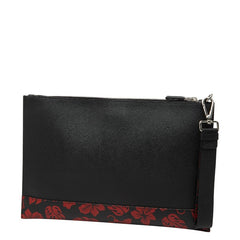 プラダ フラワー 花 クラッチバッグ 2NH001 ブラック レッド サフィアーノレザー メンズ PRADA 【中古】