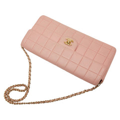 シャネル チョコバー ココマーク チェーン ショルダーバッグ ピンク ラムスキン レディース CHANEL 【中古】