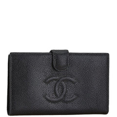 シャネル ココマーク がま口 長財布 ブラック キャビアスキン レディース CHANEL 【中古】