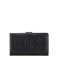 シャネル ココマーク がま口 長財布 ブラック キャビアスキン レディース CHANEL 【中古】