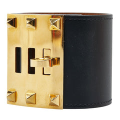 エルメス ケリードッグ バングル ブレスレット #S ブラック ゴールド レザー メッキ レディース HERMES 【中古】