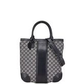 セリーヌ マカダム ショルダーバッグ ハンドバッグ 2WAY ネイビー ホワイト キャンバス レザー レディース CELINE 【中古】