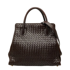 ボッテガヴェネタ イントレチャート ハンドバッグ ショルダーバッグ 2WAY ブラウン レザー レディース BOTTEGAVENETA 中古