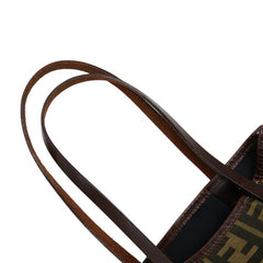 フェンディ ズッカ トートバッグ ハンドバッグ カーキ ブラウン キャンバス レザー レディース FENDI 【中古】