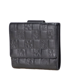 シャネル アイコンライン 二つ折り財布 ブラック ラムスキン レディース CHANEL 【中古】