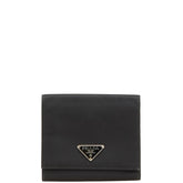 プラダ 三角ロゴプレート 三つ折り財布 ブラック ナイロン レディース PRADA 【中古】