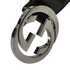 グッチ インターロッキングG シェリーライン ベルト 85.34 114984 ブラウン レザー キャンバス メンズ GUCCI 【中古】