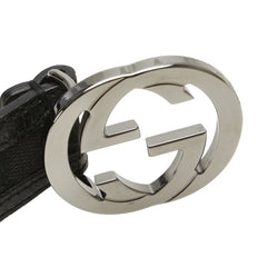 グッチ GGキャンバス インターロッキングG ベルト 80.32 114874 ブラック シルバー キャンバス レザー レディース GUCCI 【中古】