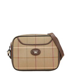 バーバリー チェック ショルダーバッグ カーキ ブラウン キャンバス レザー レディース BURBERRY 【中古】
