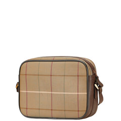 バーバリー チェック ショルダーバッグ カーキ ブラウン キャンバス レザー レディース BURBERRY 【中古】