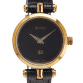 グッチ 腕時計 2040L クオーツ ブラック文字盤 メッキ レザー レディース GUCCI 【中古】