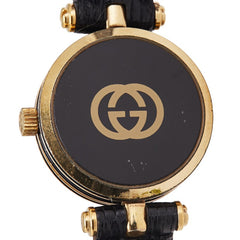 グッチ 腕時計 2040L クオーツ ブラック文字盤 メッキ レザー レディース GUCCI 【中古】