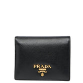 プラダ 二つ折り財布 ブラック サフィアーノレザー レディース PRADA 【中古】