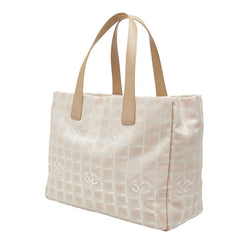 シャネル ニュートラベルライン トートバッグ ベージュ ピンク ナイロン レザー レディース CHANEL 【中古】