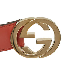グッチ インターロッキングG ベルト 85.34 114876 カーキ ピンク レザー キャンバス メンズ GUCCI 【中古】