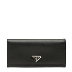 プラダ 三角ロゴプレート 長財布 ブラック レザー レディース PRADA 【中古】