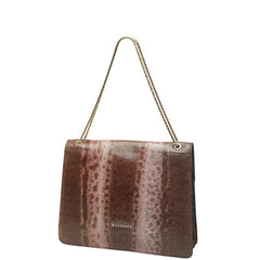 ブルガリ セルペンティ フォーエバー チェーン ワンショルダーバッグ ピンク ブラウン パイソン レザー レディース BVLGARI 【中古】