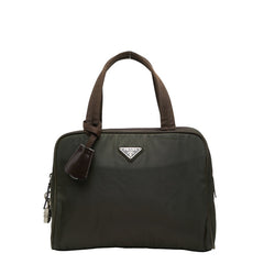 プラダ 三角ロゴプレート ハンドバッグ カーキ ブラウン ナイロン レザー レディース PRADA 【中古】