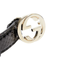 グッチ インターロッキングG ベルト サイズ:80/32 159614 ブラック ゴールド パイソン レザー レディース GUCCI 【中古】
