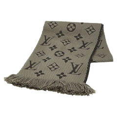 ルイ ヴィトン エシャルプ ロゴマニア マフラー グレー ウール シルク レディース LOUIS VUITTON 【中古】