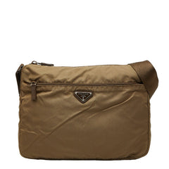 プラダ 三角ロゴプレート 斜め掛け ショルダーバッグ BT0421 ブラウン ナイロン レザー レディース PRADA 【中古】