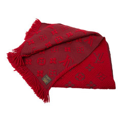 ルイ ヴィトン エシャルプ ロゴマニア マフラー M72432 レッド ウール シルク レディース LOUIS VUITTON 【中古】