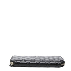 シャネル マトラッセ ラウンドファスナー ジップ ウォレット 長財布 ブラック シルバー金具 ラムスキン レディース CHANEL 【中古】