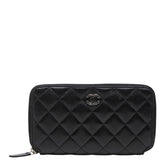 シャネル マトラッセ ラウンドファスナー ジップ ウォレット 長財布 ブラック シルバー金具 ラムスキン レディース CHANEL 【中古】