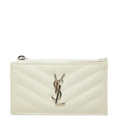 サンローラン カサンドラ YSLロゴ フラグメントケース ジップカードケース アイボリー シルバー レザー レディース SAINT LAURENT 【中古】