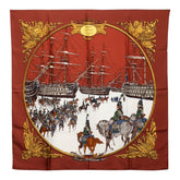 エルメス カレ90 MARINE ET CAVALERIE 海と騎兵隊 スカーフ ブラウン マルチカラー シルク レディース HERMES 【中古】