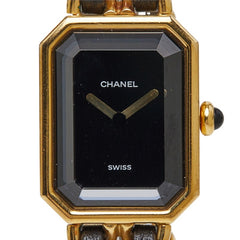 シャネル プルミエール L 腕時計 クオーツ ブラック文字盤 メッキ レザー レディース CHANEL 中古