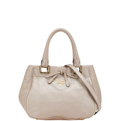 プラダ リボン ハンドバッグ ショルダーバッグ 2WAY ベージュ レザー レディース PRADA 中古