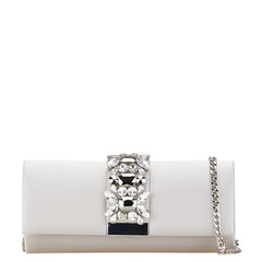 アナイ ビジュー 斜め掛け チェーン ショルダーバッグ パーティバッグ シルバー シルク レディース ANAYI 【中古】