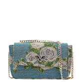 シンクビー 薔薇 バラ レオパード 斜め掛け チェーン ショルダーバッグ ブルー ベージュ コットンキャンバス ラインストーン レディース thinkbee 【中古】