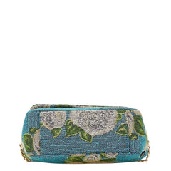 シンクビー 薔薇 バラ レオパード 斜め掛け チェーン ショルダーバッグ ブルー ベージュ コットンキャンバス ラインストーン レディース thinkbee 【中古】