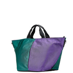 タケゾー トートバッグ ショルダーバッグ 2WAY グリーン パープル ナイロン レザー レディース 【中古】